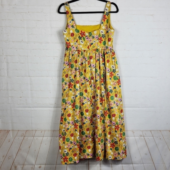 Boden Feminine Violet Floral Square Neck Pockets Midi Dress Honeycomb US 4P - Picture 4 of 12